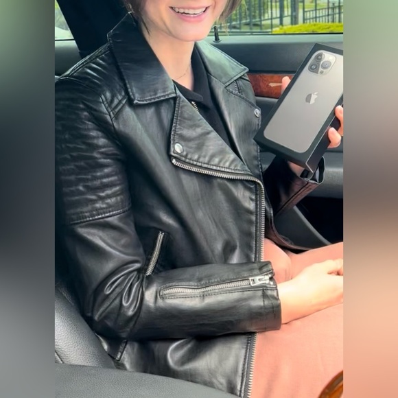 Top Shop - Black Faux Leather Moto Jacket - Size US 4 - Picture 4 of 10